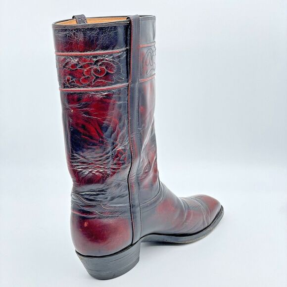 El Dorado Cowboy Boots Men's 9D Black Cherry Leather Western Stovepipe Vintage - Picture 2 of 16